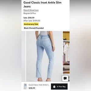 Good Classic Inset Ankle Slim
Jeans- Good American